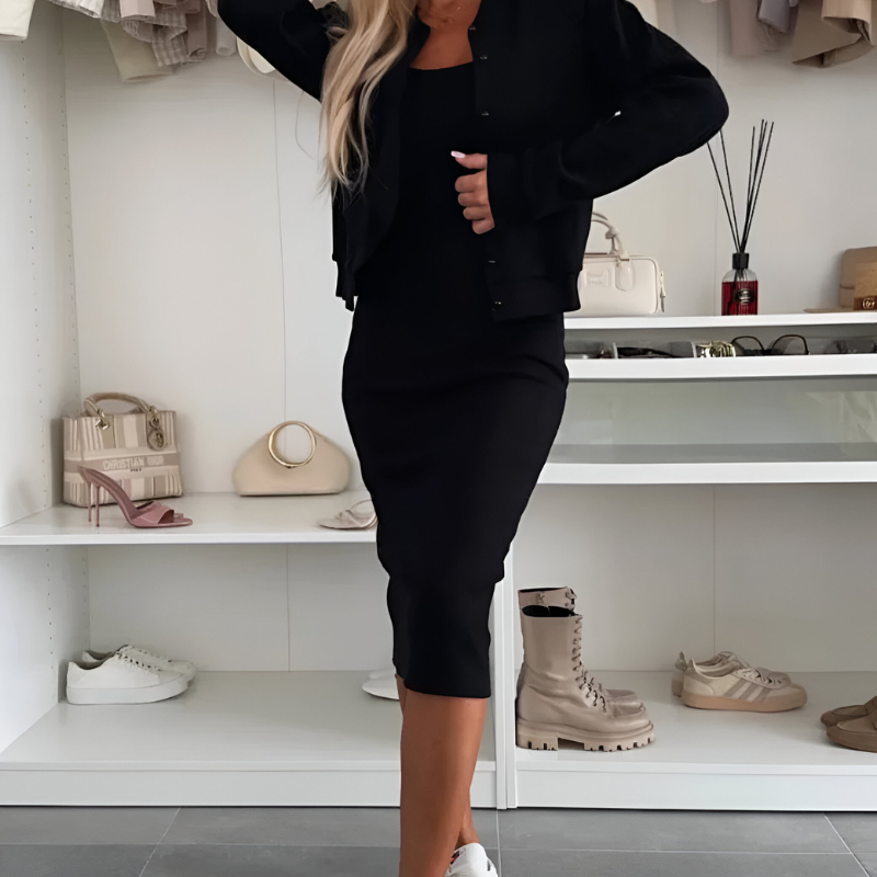 Tatiana | Conjunto de Vestido Midi e Cardigan