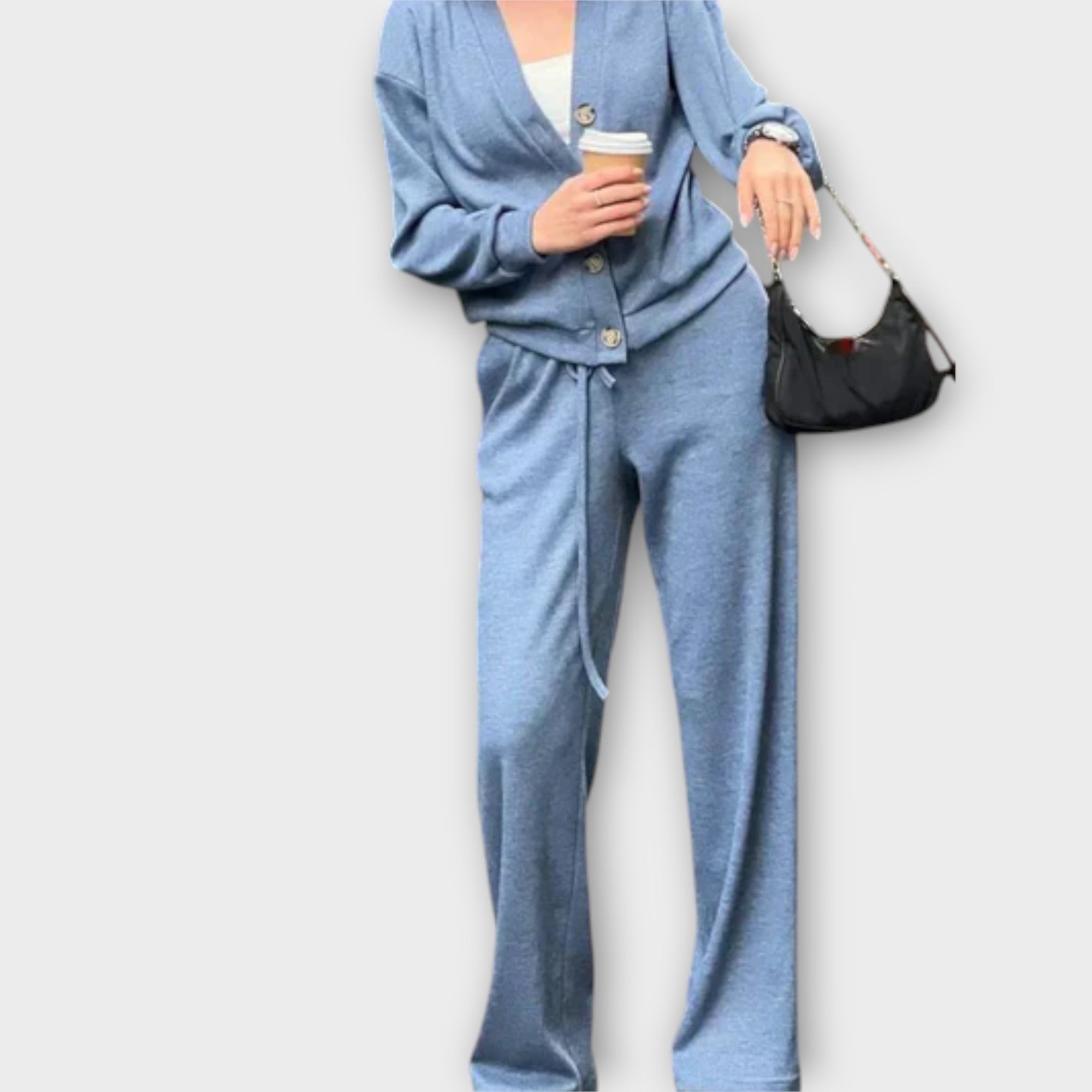 Chantal - Conjunto de casaco de malha e calças