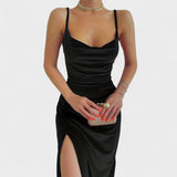 Gabriela - Vestido de veludo com racha lateral